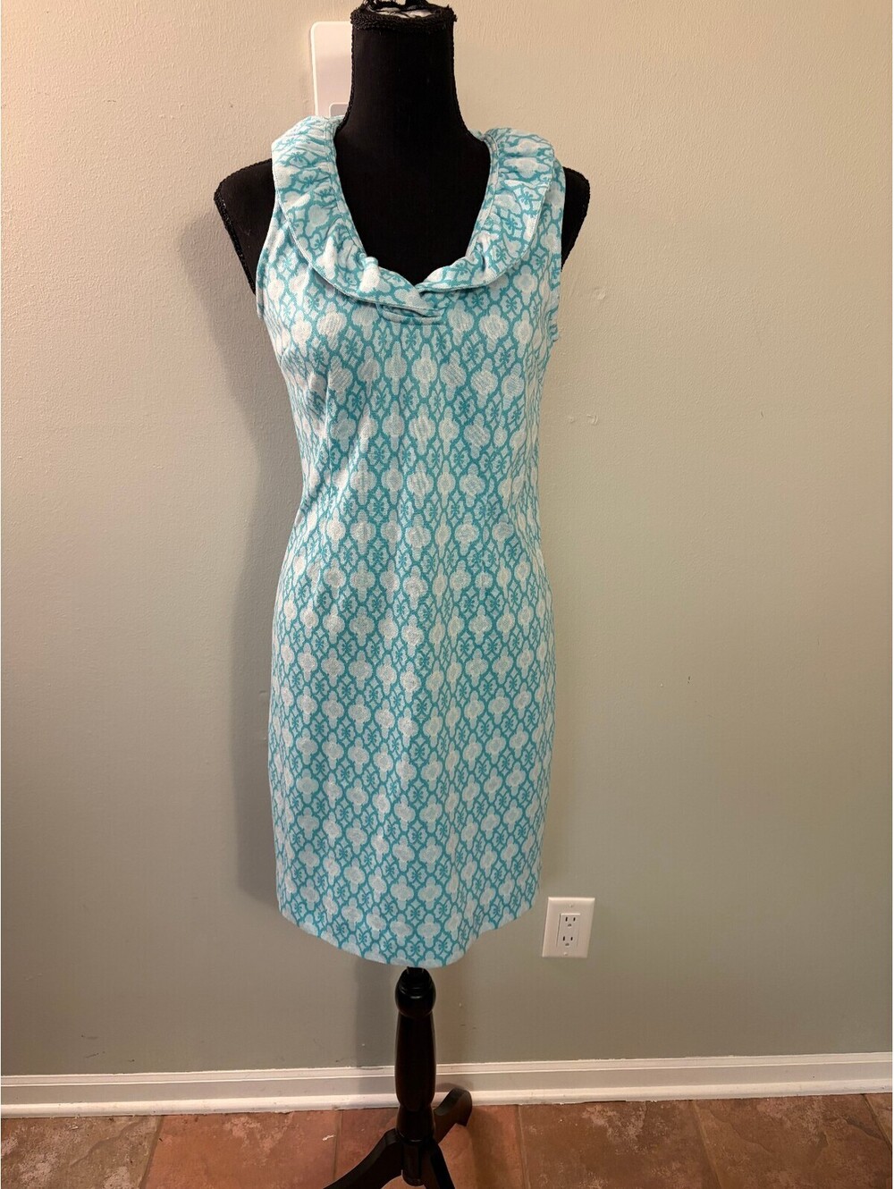 Tyler Böe Sleeveless Aqua Patterned Sheath Dress Size S